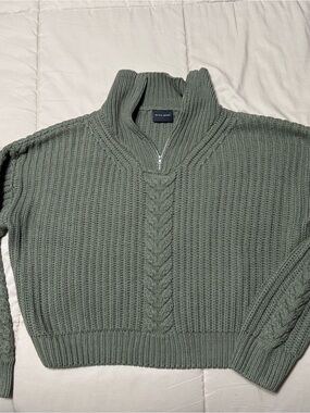MIOU MUSE Sage Green Cable Knit Quarter Zip Sweater